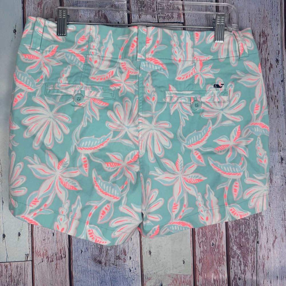 Vineyard Vines Womens Aqua Floral Chino Shorts Pink Cay Teal Size 8 NWT Tropical - Picture 4 of 7